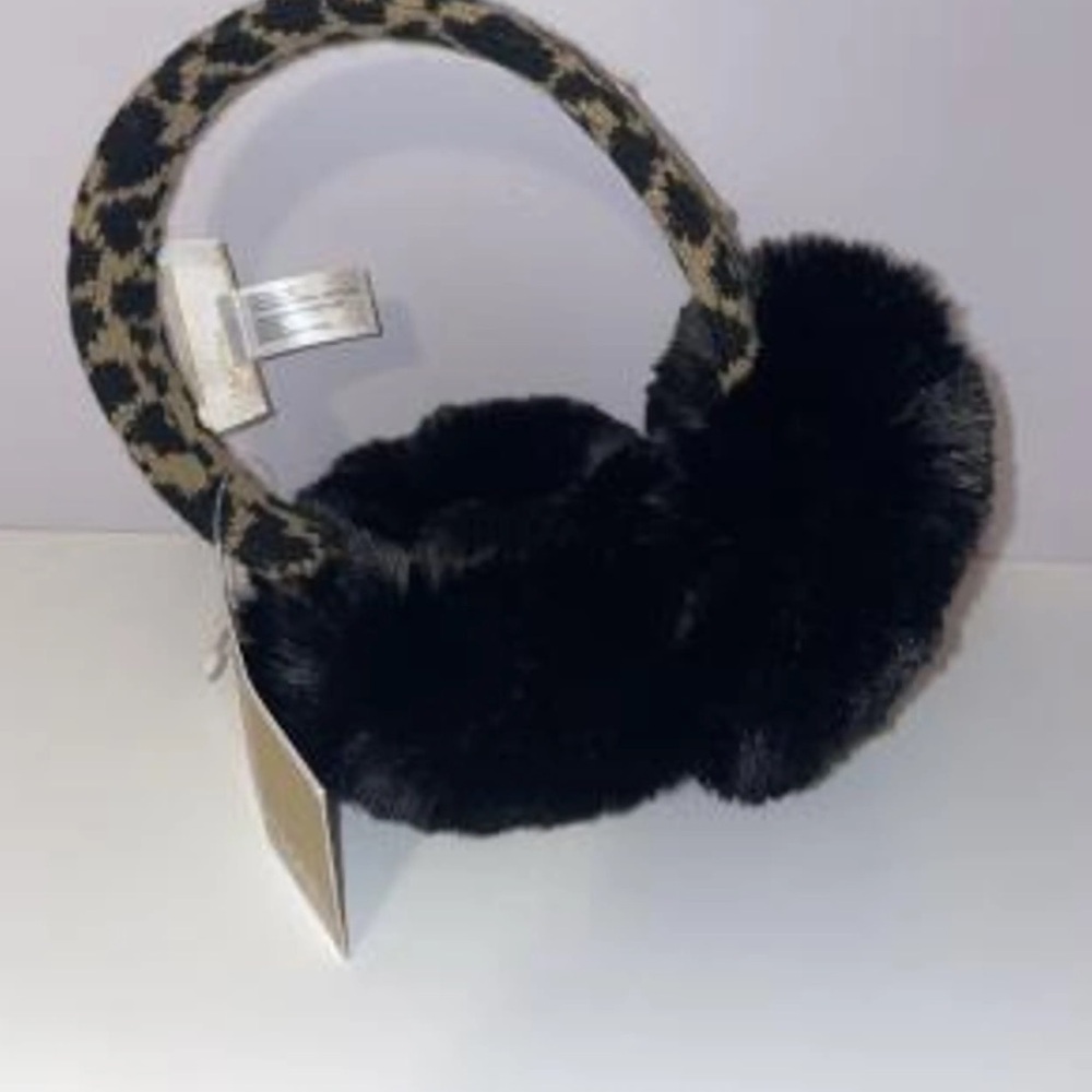 Michael Kors Black and Gray Faux Fur Earmuffs NEW PEARL HEATHER GREY
